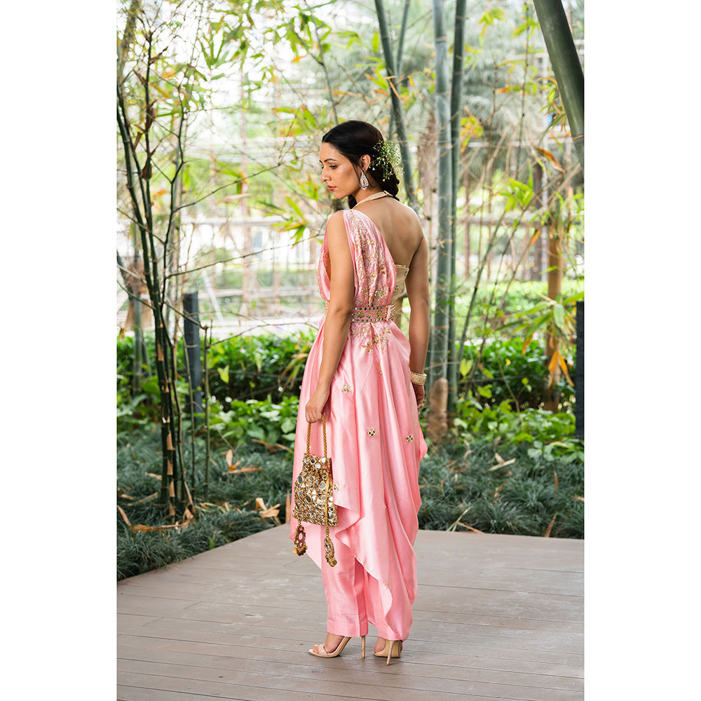 Rashika Sharma Saanjh Drape Blouse Pant with Cape and Belt (Set of 4)