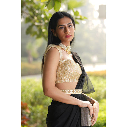 Rashika Sharma Lara Ruffled Pre-Draped Saree with Blouse and Belt with Stitched