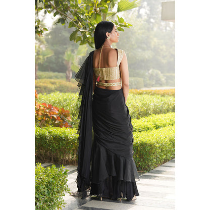 Rashika Sharma Lara Ruffled Pre-Draped Saree with Blouse and Belt with Stitched
