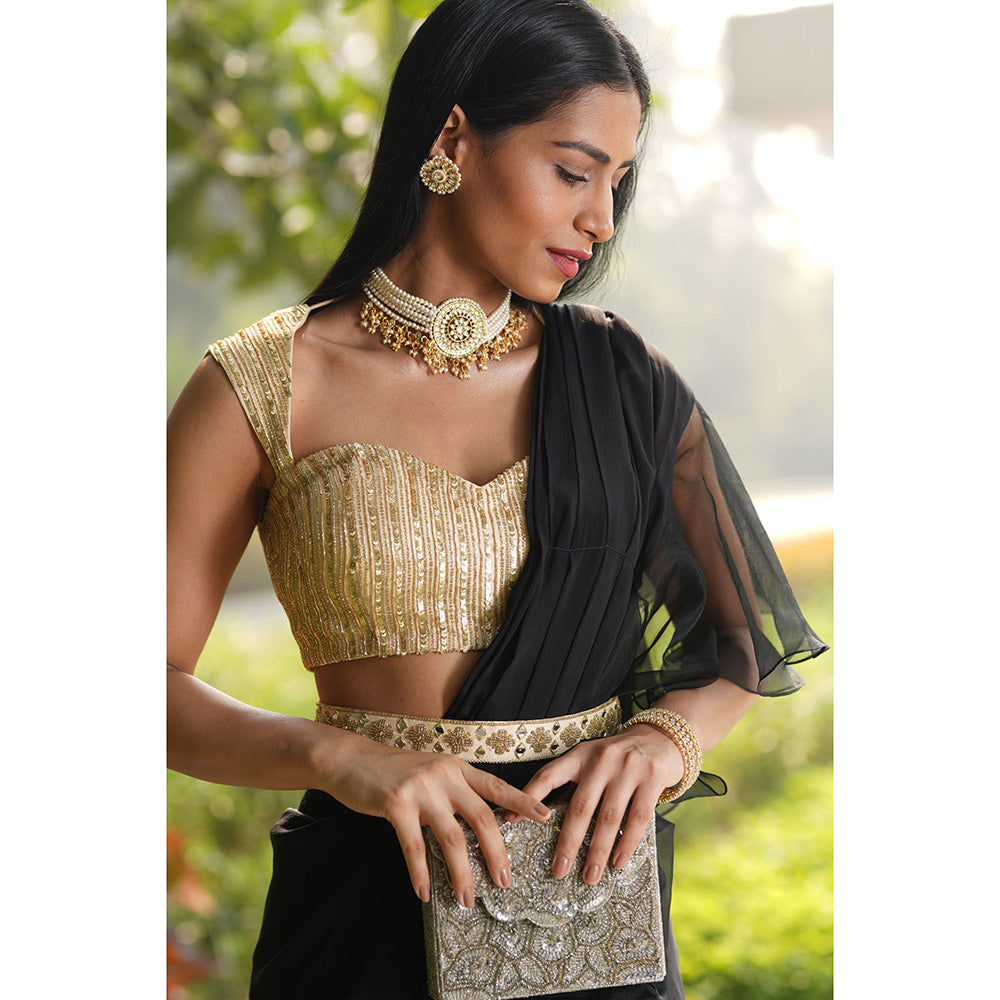 Rashika Sharma Lara Ruffled Pre-Draped Saree with Blouse and Belt with Stitched