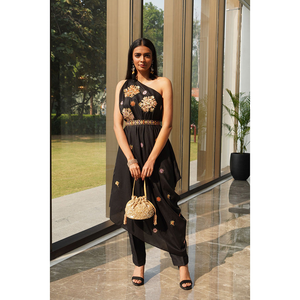 Rashika Sharma Lasha Drape Cape with Pant and Belt (Set of 3)