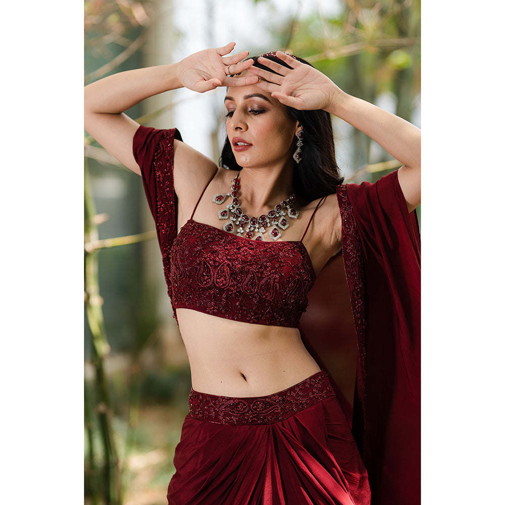 Rashika Sharma Lasha Corset with Skirt and Cape (Set of 3)