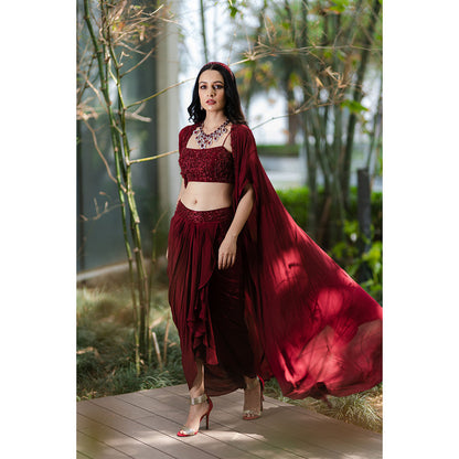 Rashika Sharma Lasha Corset with Skirt and Cape (Set of 3)