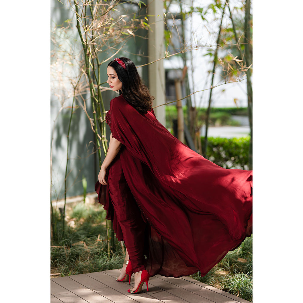 Rashika Sharma Lasha Corset with Skirt and Cape (Set of 3)