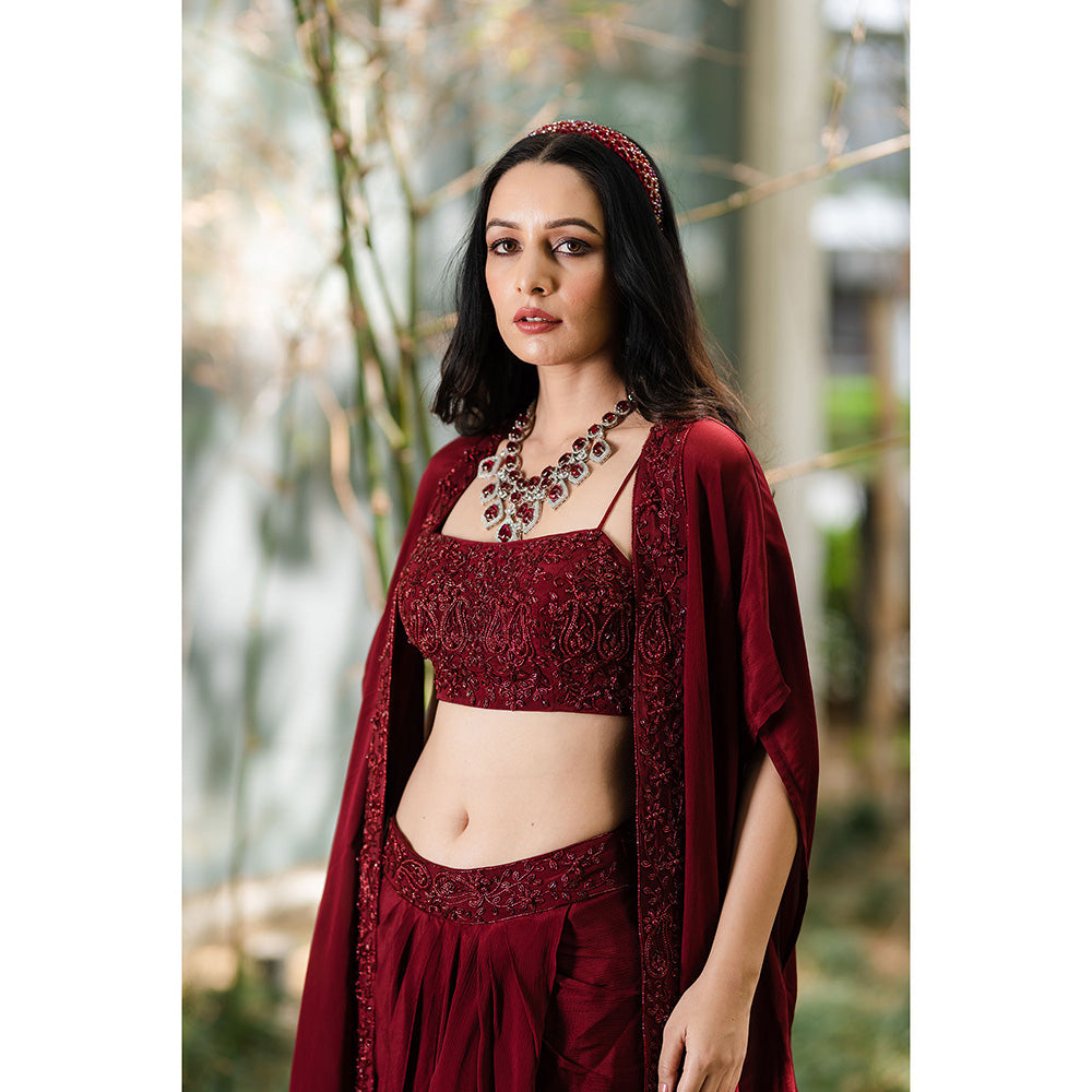 Rashika Sharma Lasha Corset with Skirt and Cape (Set of 3)