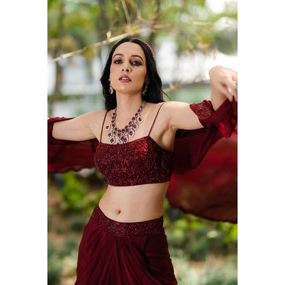 Rashika Sharma Lasha Corset with Skirt and Cape (Set of 3)