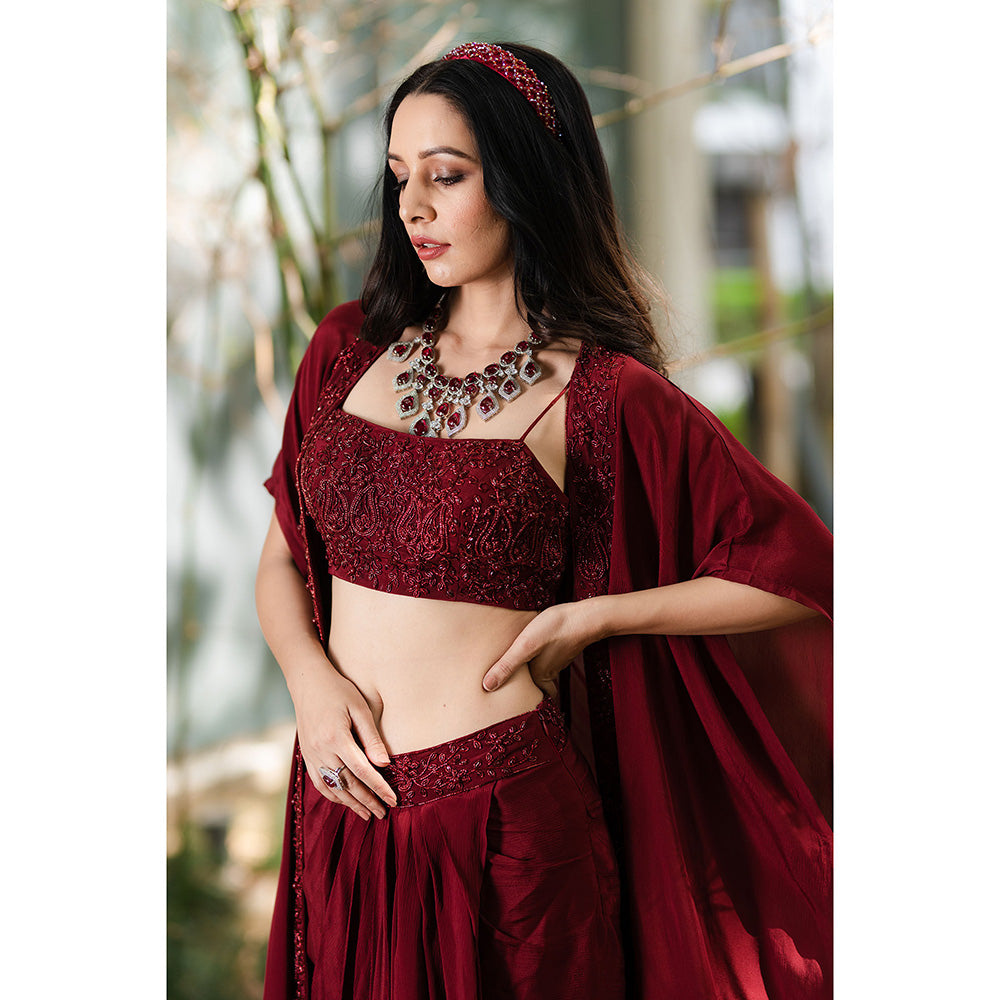 Rashika Sharma Lasha Corset with Skirt and Cape (Set of 3)