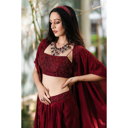 Rashika Sharma Lasha Corset with Skirt and Cape (Set of 3)