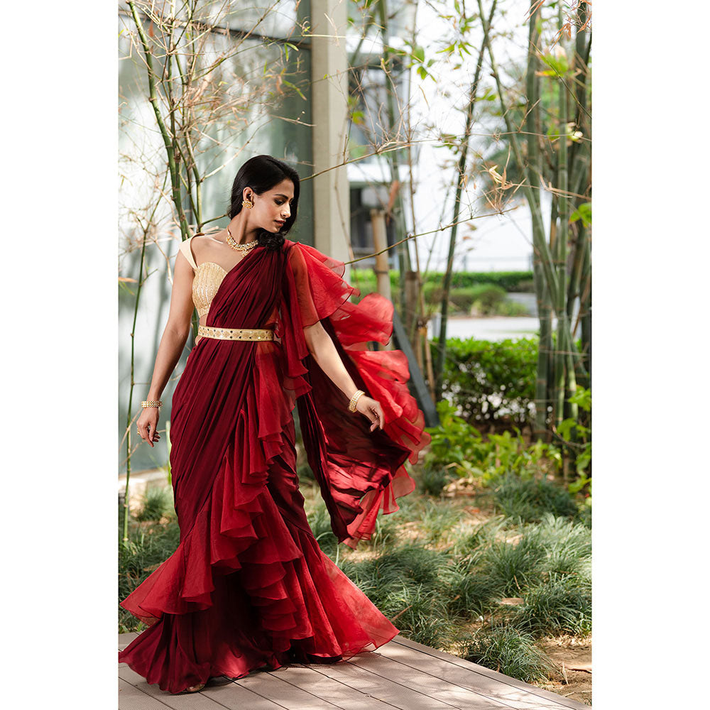 Rashika Sharma Aarna Pre-Draped Saree with Blouse and Belt with Stitched