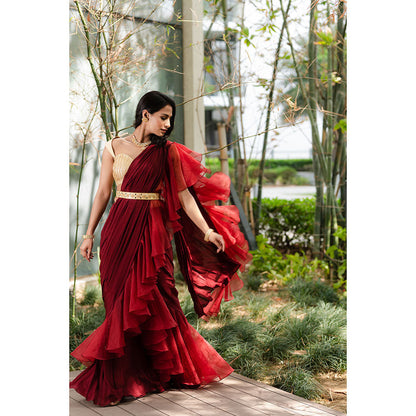 Rashika Sharma Aarna Pre-Draped Saree with Blouse and Belt with Stitched