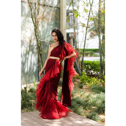 Rashika Sharma Aarna Pre-Draped Saree with Blouse and Belt with Stitched