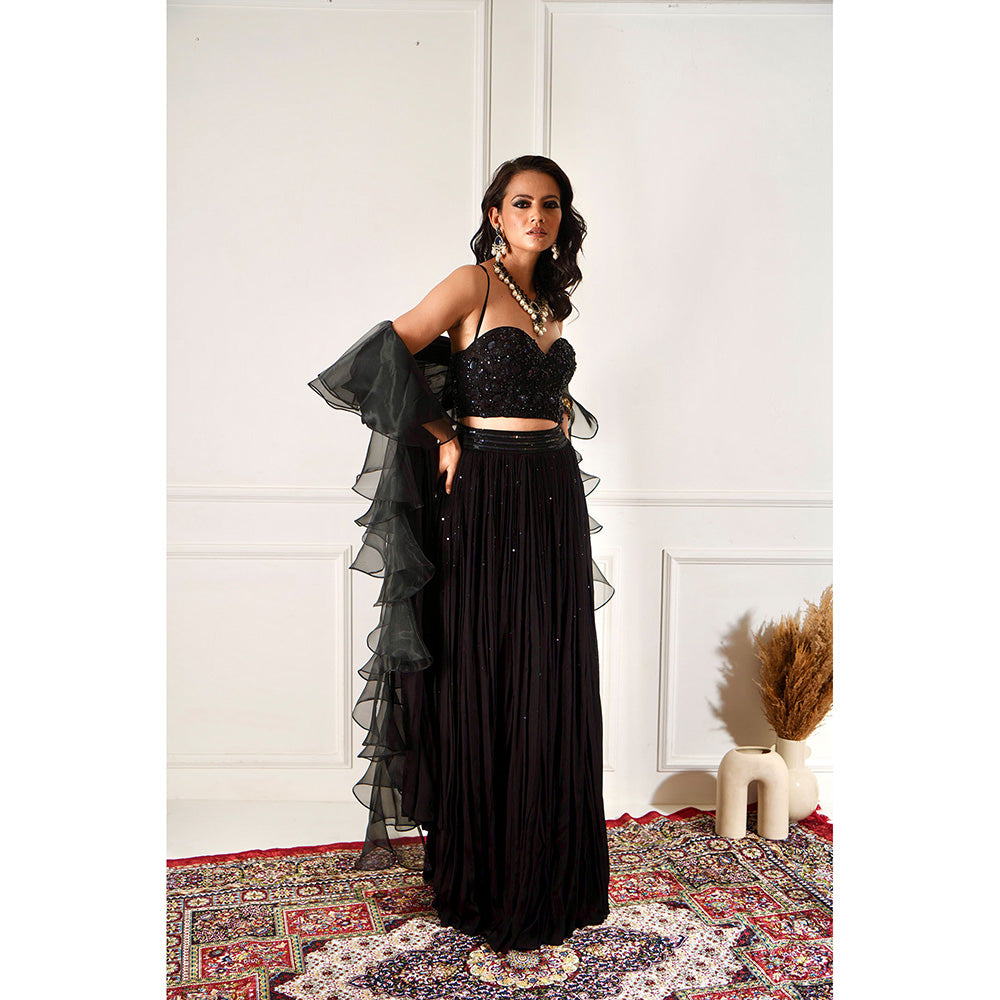 Rashika Sharma Evaa Black Blouse and Lehenga with Dupatta (Set of 3)