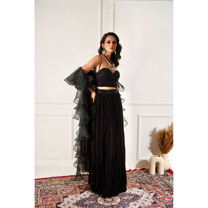 Rashika Sharma Evaa Black Blouse and Lehenga with Dupatta (Set of 3)
