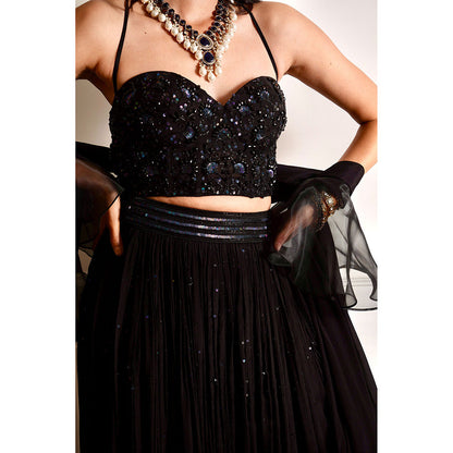 Rashika Sharma Evaa Black Blouse and Lehenga with Dupatta (Set of 3)