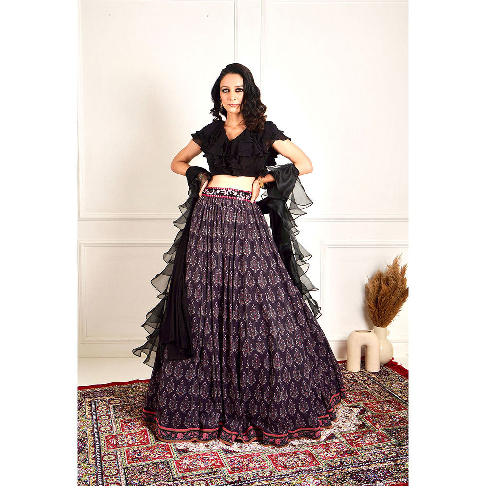 Rashika Sharma Imaara Black Ruffled Blouse and Lehenga with Dupatta (Set of 3)