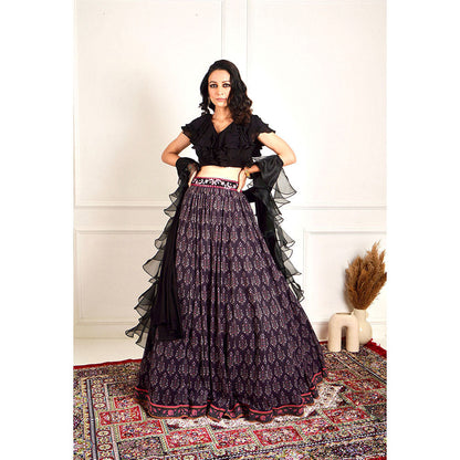Rashika Sharma Imaara Black Ruffled Blouse and Lehenga with Dupatta (Set of 3)