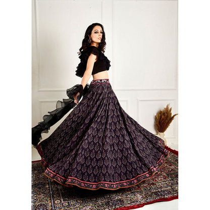 Rashika Sharma Imaara Black Ruffled Blouse and Lehenga with Dupatta (Set of 3)