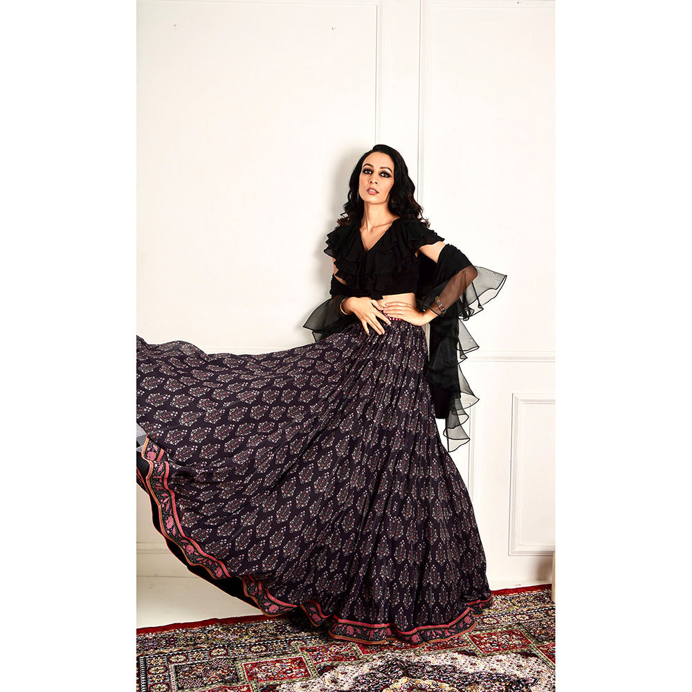 Rashika Sharma Imaara Black Ruffled Blouse and Lehenga with Dupatta (Set of 3)