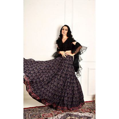 Rashika Sharma Imaara Black Ruffled Blouse and Lehenga with Dupatta (Set of 3)