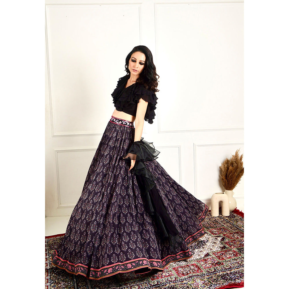 Rashika Sharma Imaara Black Ruffled Blouse and Lehenga with Dupatta (Set of 3)
