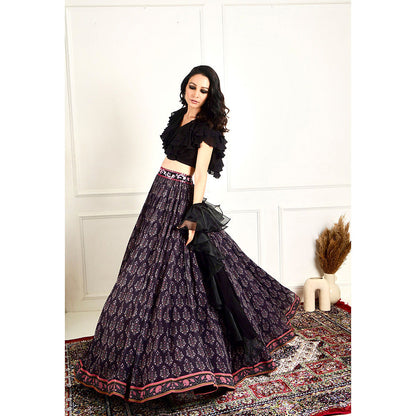 Rashika Sharma Imaara Black Ruffled Blouse and Lehenga with Dupatta (Set of 3)