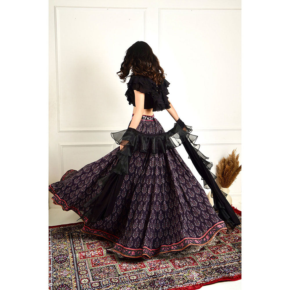 Rashika Sharma Imaara Black Ruffled Blouse and Lehenga with Dupatta (Set of 3)