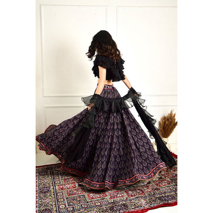 Rashika Sharma Imaara Black Ruffled Blouse and Lehenga with Dupatta (Set of 3)