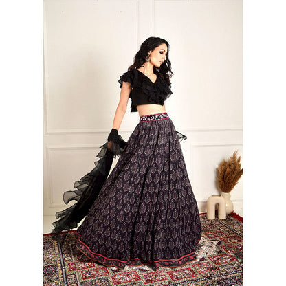 Rashika Sharma Imaara Black Ruffled Blouse and Lehenga with Dupatta (Set of 3)