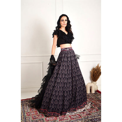 Rashika Sharma Imaara Black Ruffled Blouse and Lehenga with Dupatta (Set of 3)