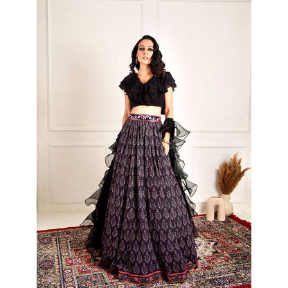 Rashika Sharma Imaara Black Ruffled Blouse and Lehenga with Dupatta (Set of 3)