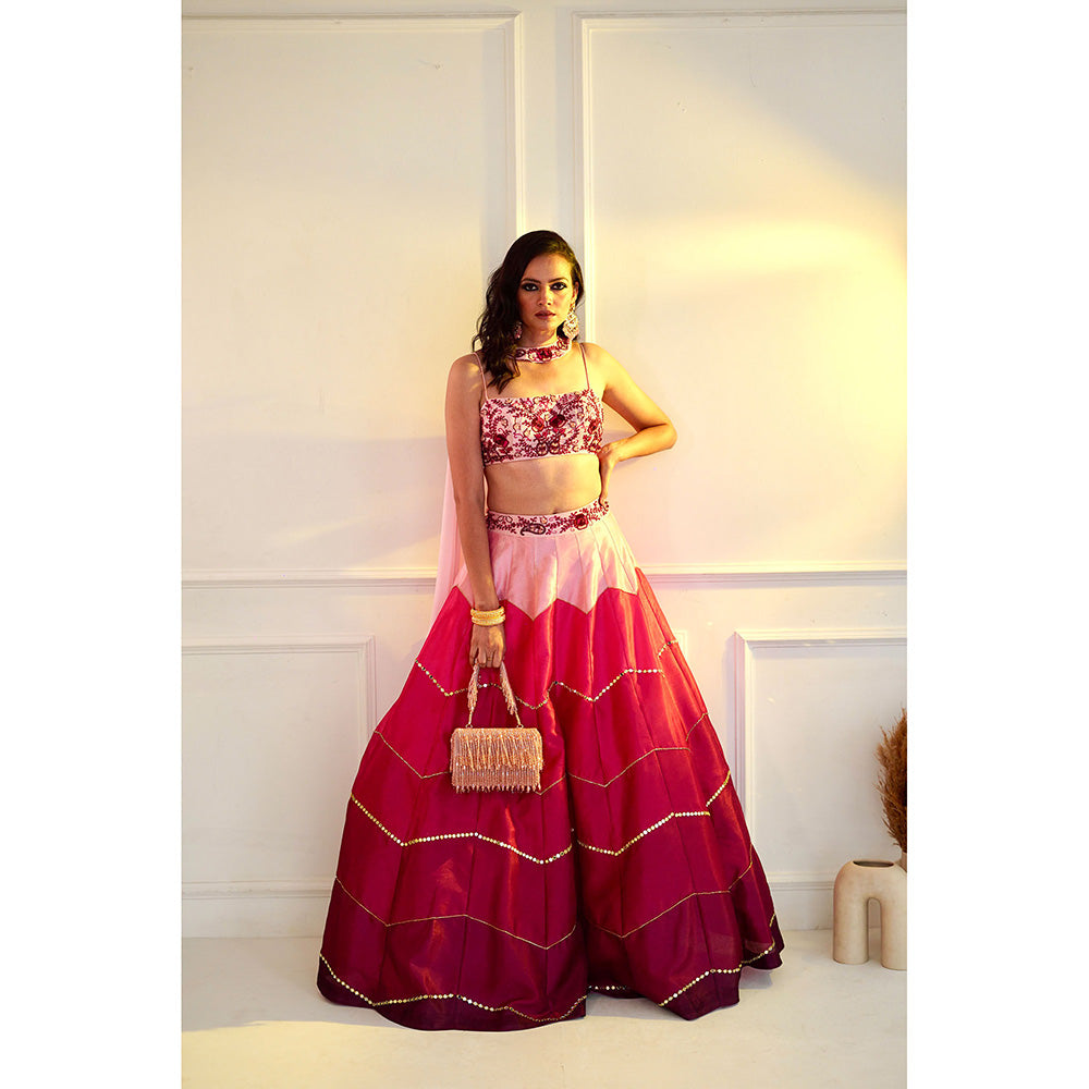 Rashika Sharma Celeste Pink Dupion Blouse and Lehenga with Dupatta (Set of 3)