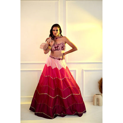 Rashika Sharma Celeste Pink Dupion Blouse and Lehenga with Dupatta (Set of 3)