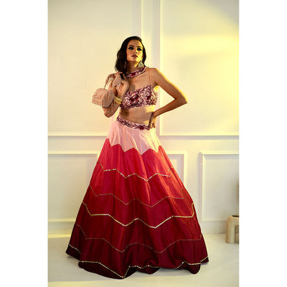 Rashika Sharma Celeste Pink Dupion Blouse and Lehenga with Dupatta (Set of 3)