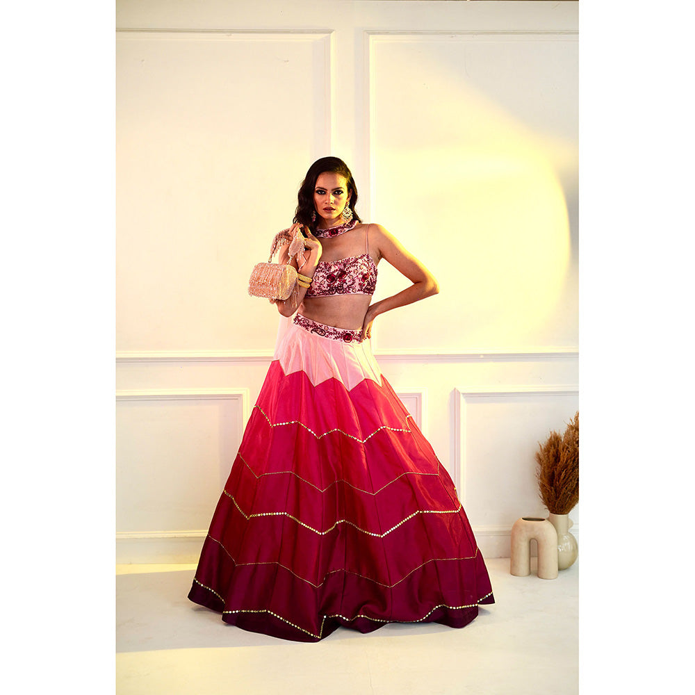 Rashika Sharma Celeste Pink Dupion Blouse and Lehenga with Dupatta (Set of 3)