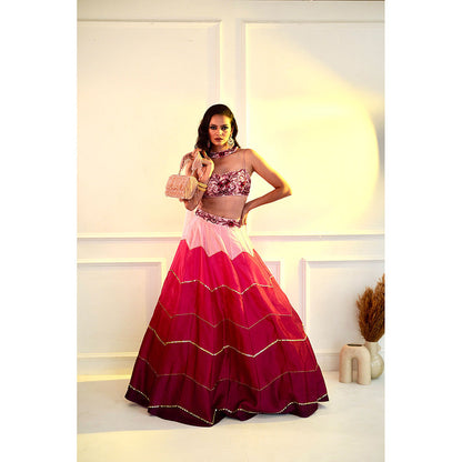 Rashika Sharma Celeste Pink Dupion Blouse and Lehenga with Dupatta (Set of 3)