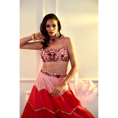 Rashika Sharma Celeste Pink Dupion Blouse and Lehenga with Dupatta (Set of 3)