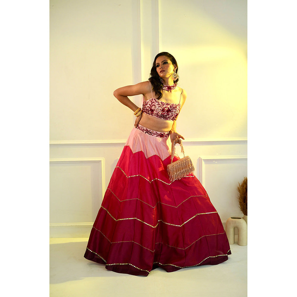 Rashika Sharma Celeste Pink Dupion Blouse and Lehenga with Dupatta (Set of 3)