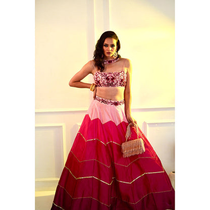 Rashika Sharma Celeste Pink Dupion Blouse and Lehenga with Dupatta (Set of 3)