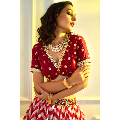 Rashika Sharma Myrah Pink Chevron Blouse and Lehenga with Dupatta (Set of 3)