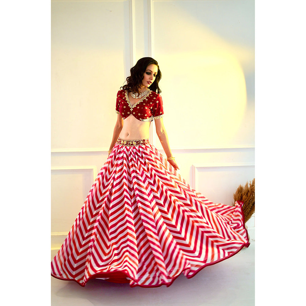 Rashika Sharma Myrah Pink Chevron Blouse and Lehenga with Dupatta (Set of 3)