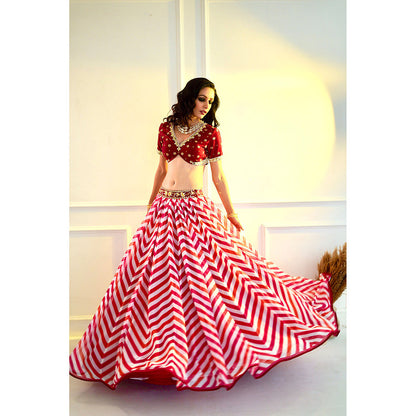 Rashika Sharma Myrah Pink Chevron Blouse and Lehenga with Dupatta (Set of 3)