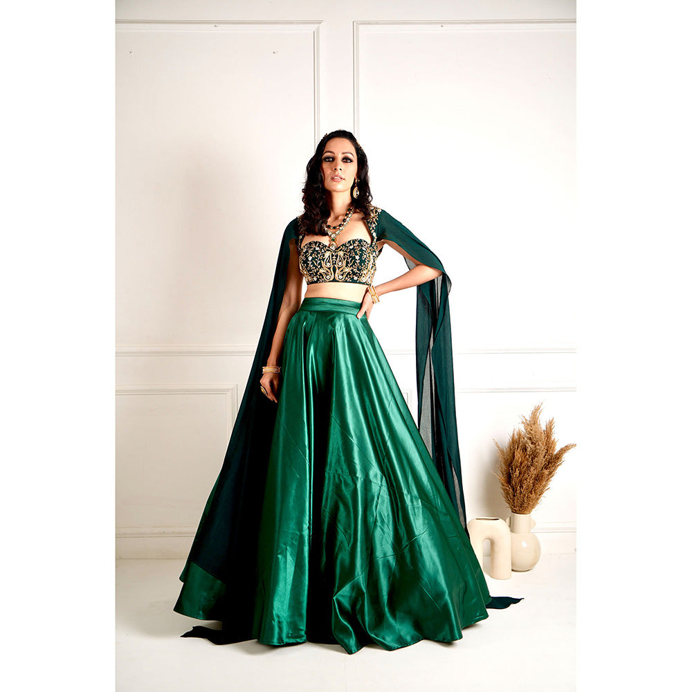 Rashika Sharma Meera Green Blackout Satin Blouse and Lehenga (Set of 2)