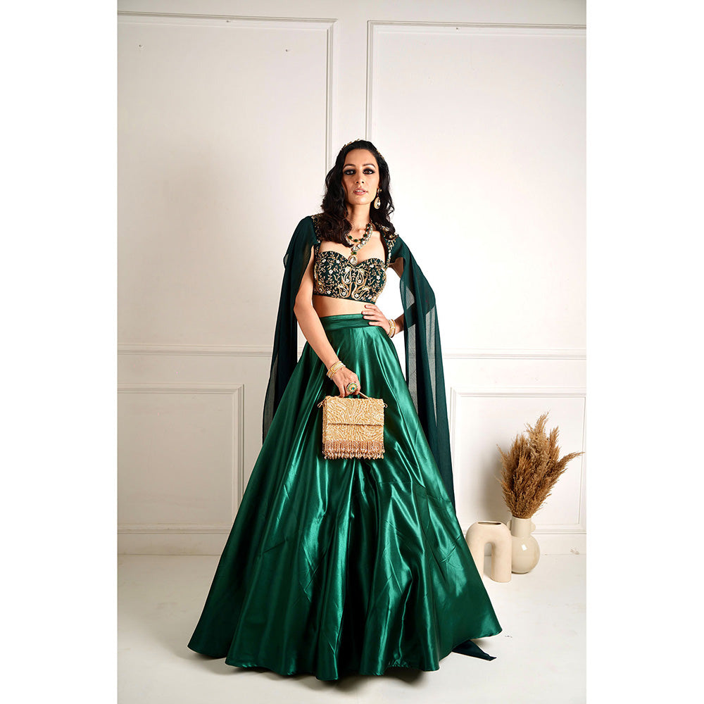 Rashika Sharma Meera Green Blackout Satin Blouse and Lehenga (Set of 2)