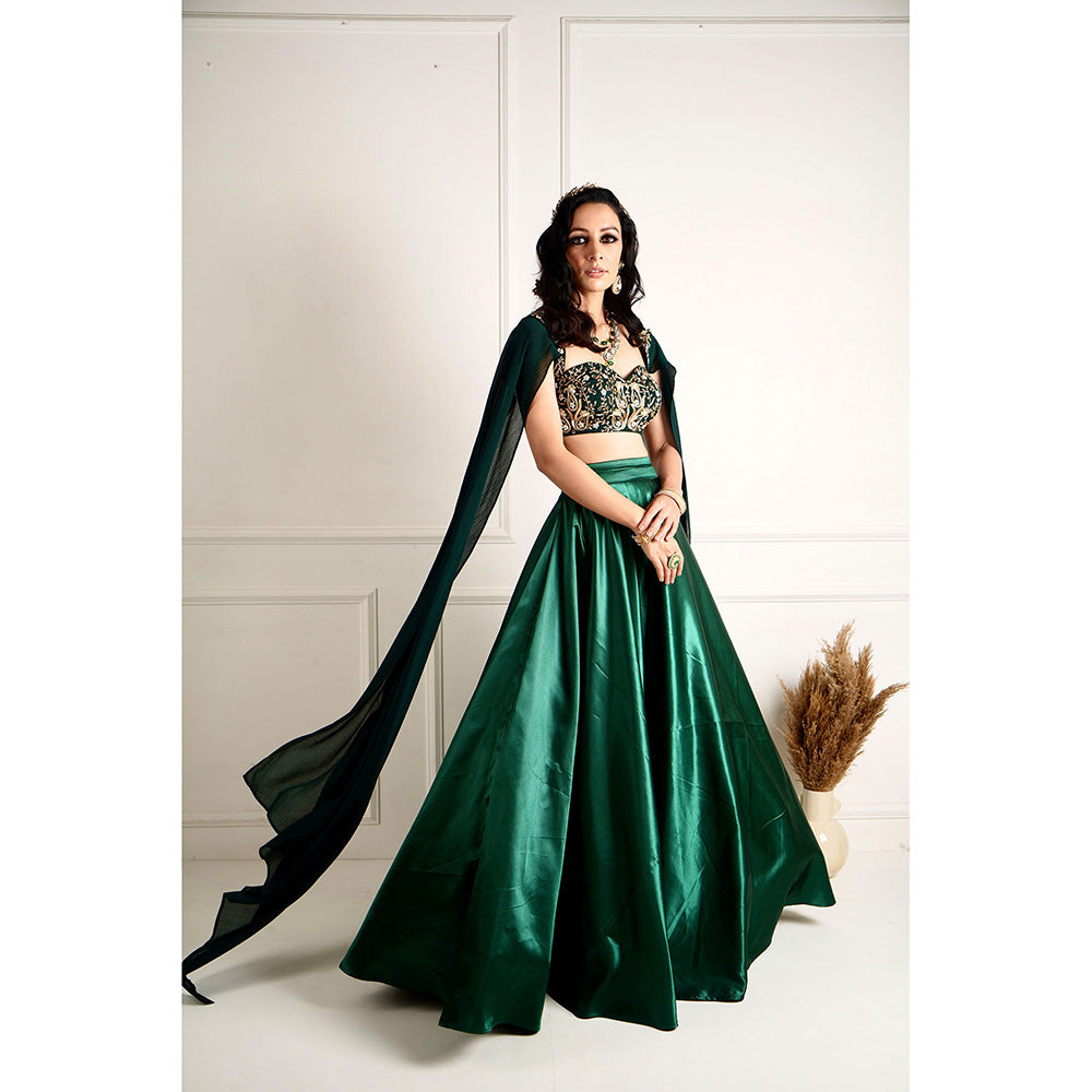 Rashika Sharma Meera Green Blackout Satin Blouse and Lehenga (Set of 2)
