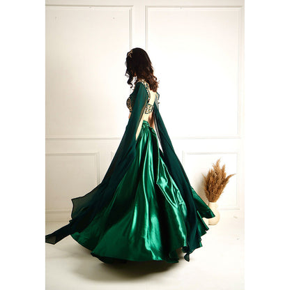 Rashika Sharma Meera Green Blackout Satin Blouse and Lehenga (Set of 2)