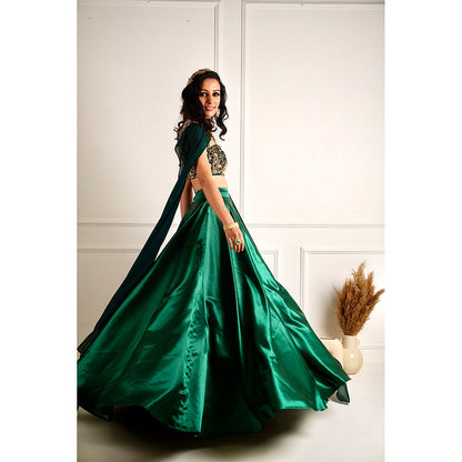Rashika Sharma Meera Green Blackout Satin Blouse and Lehenga (Set of 2)
