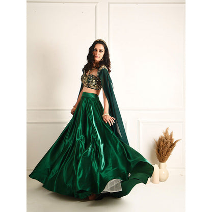 Rashika Sharma Meera Green Blackout Satin Blouse and Lehenga (Set of 2)