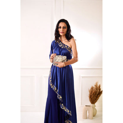 Rashika Sharma Sehar Navy Amber Cape, Inner and Sharara with Belt (Set of 4)