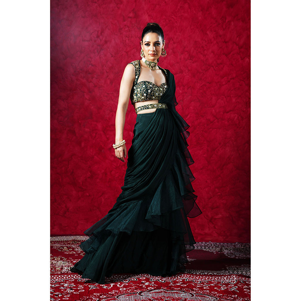 Rashika Sharma Lara Ruffle Pre-Drapped Saree with Blouse and Belt with Stitched