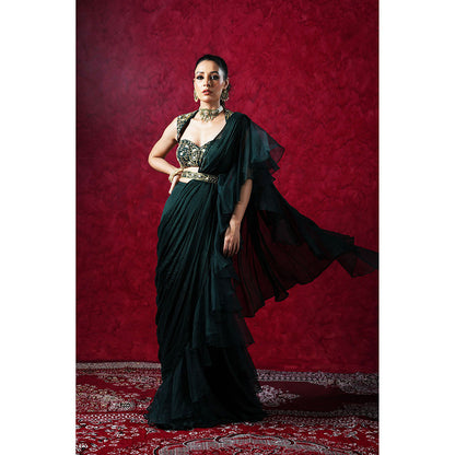 Rashika Sharma Lara Ruffle Pre-Drapped Saree with Blouse and Belt with Stitched